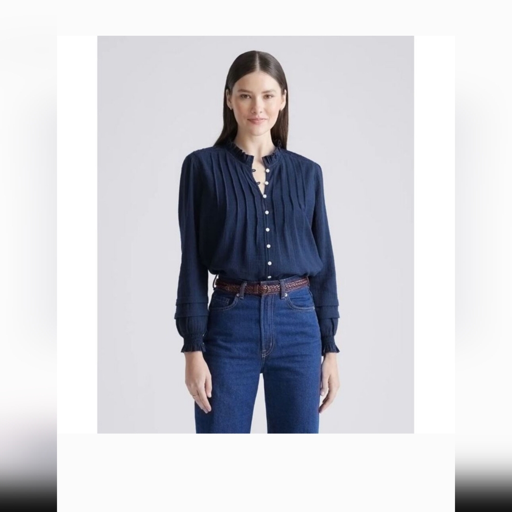 Quince textured cotton peasant blouse